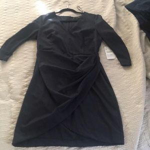 Zara XL navy v neck faux wrap dress